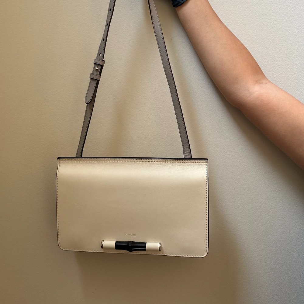 GUCCI Taupe Leather Lady Bamboo Flap Bag